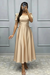 Champagne Square Neck A-Line Prom Dress with Short Sleeves