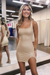 Champagne Square Neck Tight Homecoming Dress with Slit
