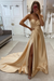 Champagne Strapless Sweetheart Satin Wedding Dress with Front Split - wedding dresses