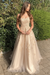 Stylish Champagne Lace Long Prom Dresses