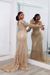 Champagne Stylish One-Shoulder Deep V-Neck Mermaid Prom Dress with Appliques