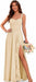 Women's Chiffon Bridesmaid Dresses Long Evening Formal Gown with Slit - Champagne