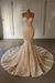 Champagne Charming Strapless Mermaid Lace Wedding Dress with Appliques