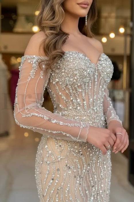 knee length dresses for ladies Mint Green Unique A-Line Simple Evening Dresses Long Sleeves Prom Dresses main image 0