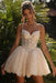 Champagne Sweetheart Tulle Lace Short Aline Wedding Dress Spaghetti Straps - wedding dresses