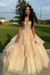 Champagne Spaghetti Straps Aline Prom Dress Tulle Aline Evening Dress with Lace