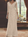 V-Neck 3/4 Sleeve Floor-Length Sequined Mother of the Bride Sheath Dress