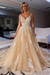 Champagne V Neck Backless Lace Aline Wedding Dresses