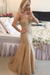 Champagne V-Neck Mermaid Prom Dress Lace Appliques Evening Gowns with Beadings - Prom Dresses