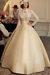 Champagne Vintage Wedding Dresses Halter Long Sleeves Satin Floor Length Lace Traditional Dresses For Bride