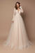 Champagne Wedding Dress With Train A-Line V-Neck Long Sleeves Lace Sweep Tulle Lace Bridal Gowns