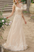 Champagne Simple Wedding Dress A Line V Neck Sleeveless Sash Floor Length Bridal Gowns With Train