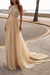 Champagne Wedding Dresses A Line With Court Train Sleeveless Applique Illusion Neckline Bridal Gowns
