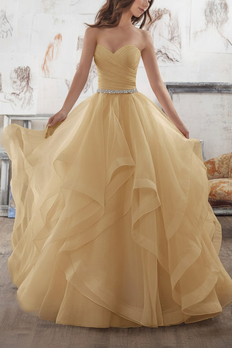 Sweetheart Ball Gown Wedding Dresses Sleeveless Asymmetric Tulle Bridal Gown