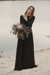 A-Line V Neck Open Back Lace Wedding Dresses Black - wedding dresses