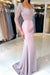 Charming Beaded Scoop Neck Ruched Satin Long Sleeves Prom Dress
