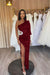 Charming Black Evening Dress with Long Sleeves, Hollowing Out, and Pleated Slit