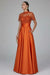 Charming Dark Green Satin Aline Evening Dress Short Sleeves with Beadings - Orange