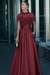 Charming burgundy Satin Aline Evening Dress Short Sleeves with Beadings