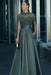 Charming Dark Green Satin Aline Evening Dress Short Sleeves with Beadings