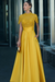 yellowSatin Aline Evening Dress Short Sleeves with Beadings