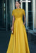 yellowSatin Aline Evening Dress Short Sleeves with Beadings