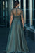 Charming Dark Green Satin Aline Evening Dress Short Sleeves with Beadings
