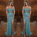 629. Charming Green Evening Dress Prom Dress Strapless Off-the-Shoulder with Sequins and Slit