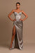 Charming Grey Evening Dress Ball Gown with Slit Pleated Spaghetti Straps