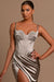 Charming Grey Evening Dress Ball Gown with Slit Pleated Spaghetti Straps
