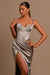 Charming Grey Evening Dress Ball Gown with Slit Pleated Spaghetti Straps