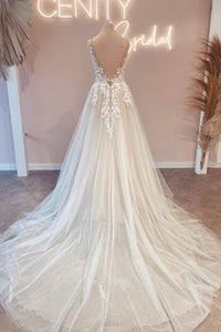 A-Line Jewel Neckline Tulle Dress Mist