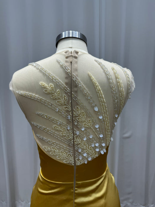 Charming Jewel Satin Prom Dress Side Split Beadings Evening Dress - Prom Dress