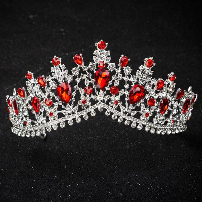 Charming Jewelry Princess Rhinestone Tiaras | Bridelily - Silver Red - tiaras
