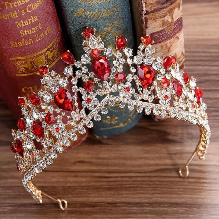 Charming Jewelry Princess Rhinestone Tiaras | Bridelily - Gold Red - tiaras