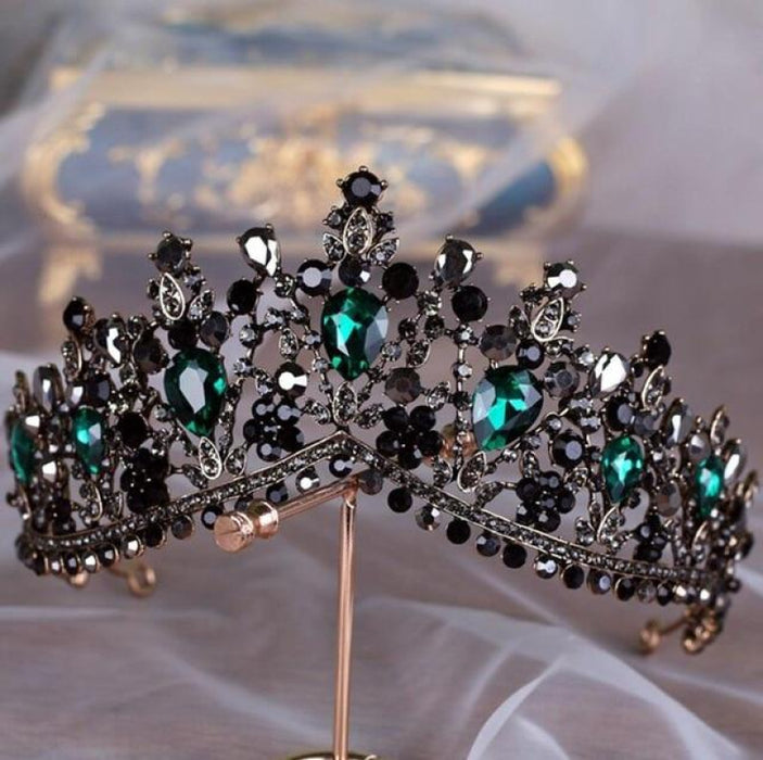 Charming Jewelry Princess Rhinestone Tiaras | Bridelily - Dark Green - tiaras