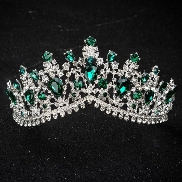 Charming Jewelry Princess Rhinestone Tiaras | Bridelily - Silver Green - tiaras