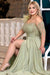 Charming Long Sleeves Sage Ruffle Satin Evening Dress Side Split with Beadings