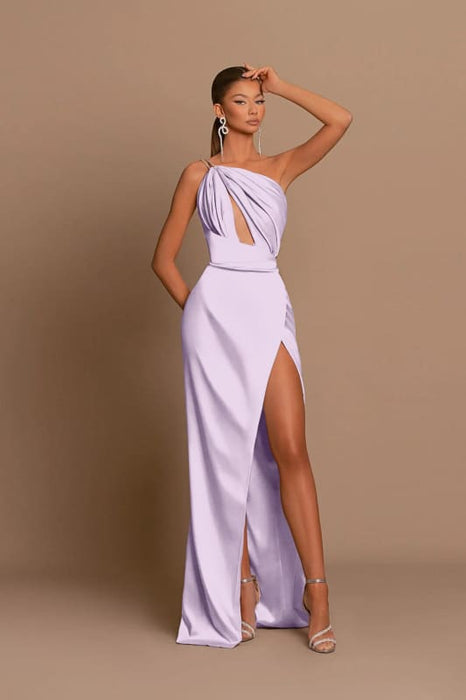 Charming Mauve Ball Gown One Shoulder Spaghetti Straps Skeleton with Slit