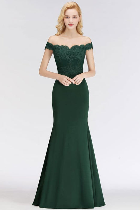 Charming Off-the-Shoulder Tulle Lace Appliques Mermaid Evening Gowns - Prom Dresses