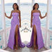 Charming Purple Strapless Sleeveless Long Evening Dress with Slit and Pleated