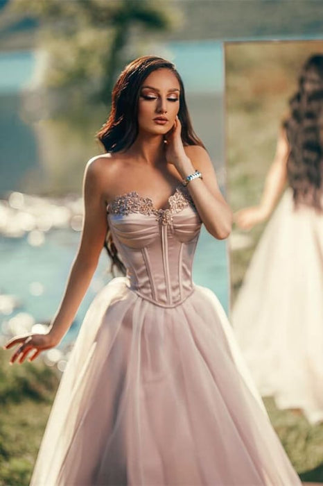 Charming Silver Off-the-Shoulder Sleeveless Long Evening Dress with Appliqued Tulle
