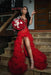 Charming Sleeveless Beadings Red Prom Dress Sequined with High Slit - Prom Dresses