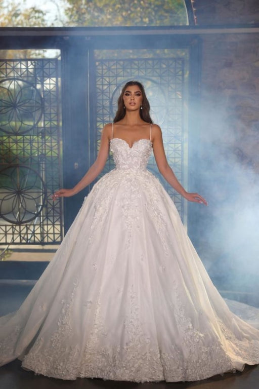 Charming Spaghetti Straps Beaded Ball Gown Wedding Dress with Chapel Train - wedding dress