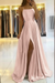 Charming Spaghetti Straps Satin Evening Dress with Side Slit  Blush Pink