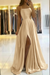 Charming Spaghetti Straps Satin Evening Dress with Side Slit Champagne