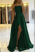 Charming Spaghetti Straps Satin Evening Dress with Side Slit  Dark Green