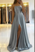 Charming Spaghetti Straps Satin Evening Dress with Side Slit  Dusty Blue