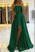 Charming Spaghetti Straps Satin Evening Dress with Side Slit Emerald Green