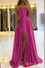Charming Spaghetti Straps Satin Evening Dress with Side Slit  Hot Pink